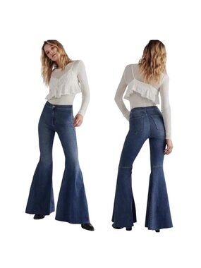 We The Free By Free People High-Rise Flare Bell Bottom Jeans 29 Raw Hem OB826353